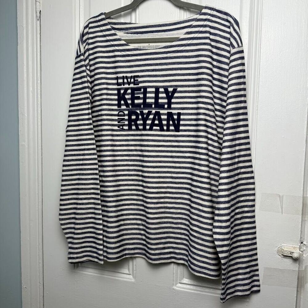 Live Kelly & Ryan Shirt Womens XL Navy Blue White Striped Cotton Terry Top NWT